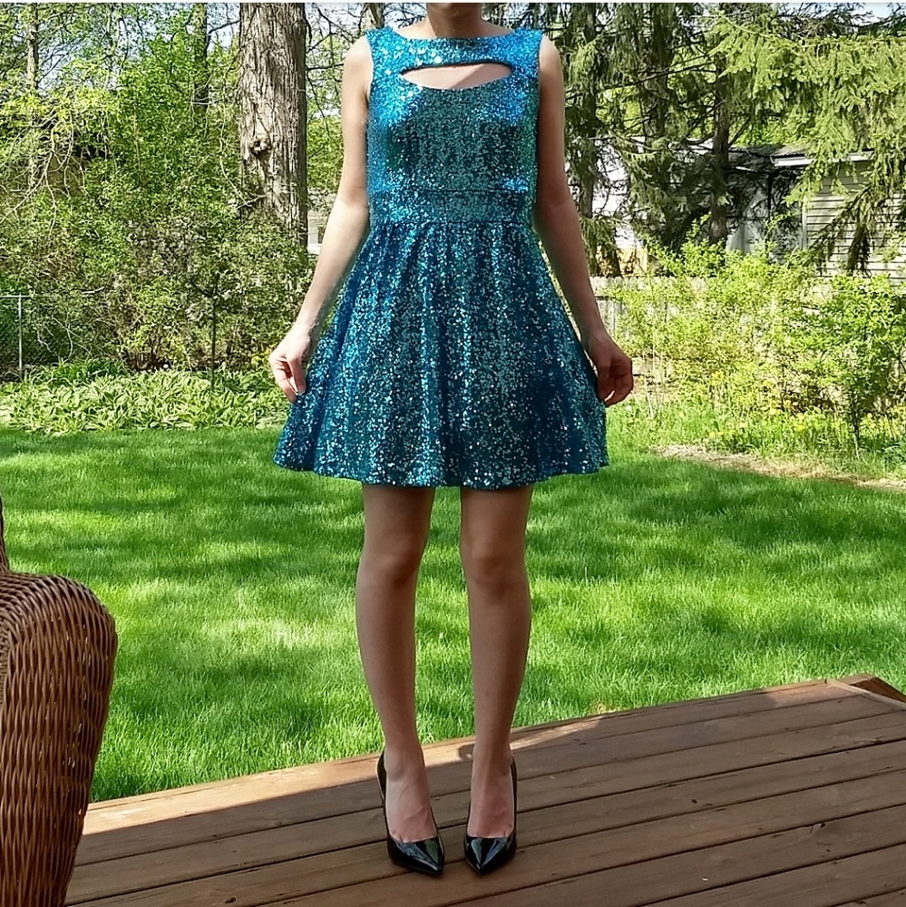⚡ Sale Teal sequin party dress
